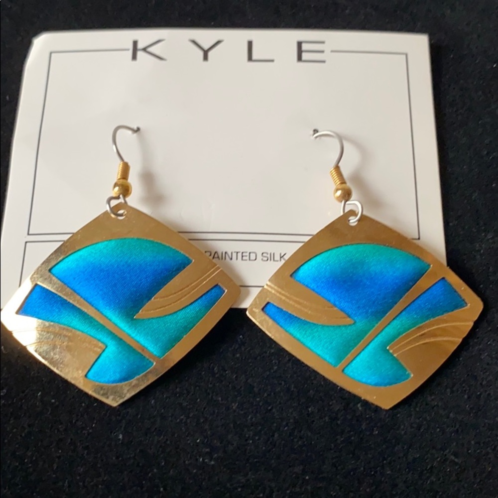 Kyle McKeown Hand-painted Silk Earrings Blue/Green